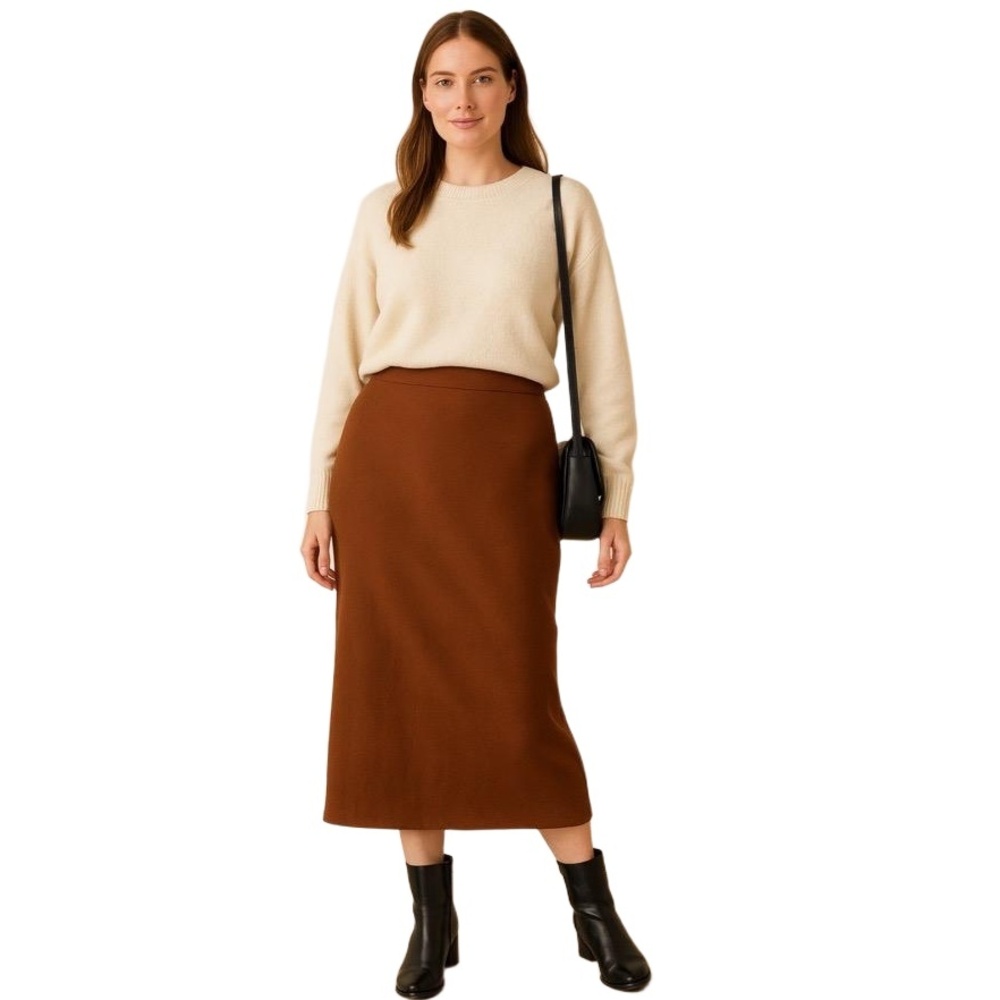 SHEIN Curve Brown Midi Skirt 1XL – Minimalist Closet Essential